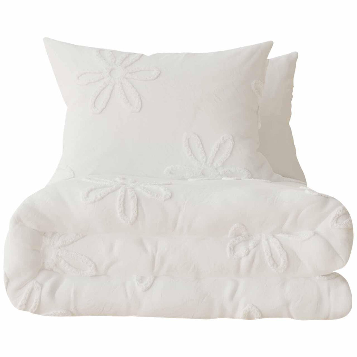 M&S Pure Cotton Tufted Floral Bedding Set, Single (3 ft), White