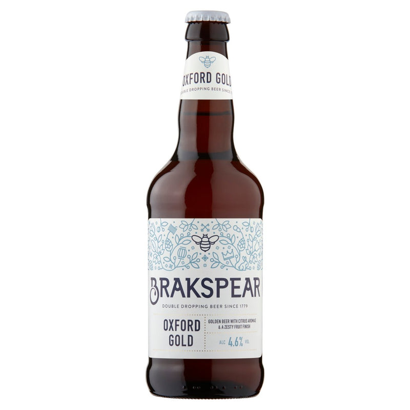 Brakspear golden beer bottle with citrus aromas - British product