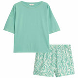 M&S Top With Woven Printed Bottom, Size 12, Seafoam