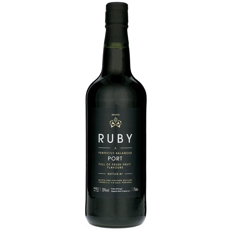 M&S Sweet Ruby Port fortified wine bottle, imported from the UK