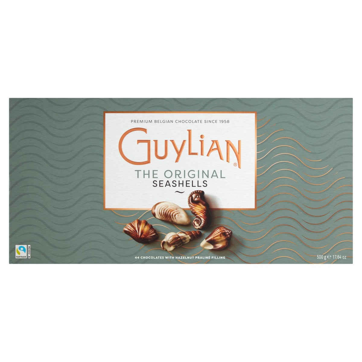 Guylian seashell shaped Belgian chocolates with hazelnut praliné filling, UK version
