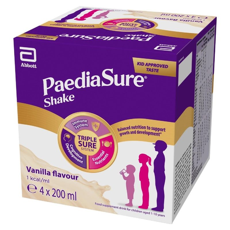 PaediaSure vanilla nutritional drink multipack 4x200ml, imported from the UK
