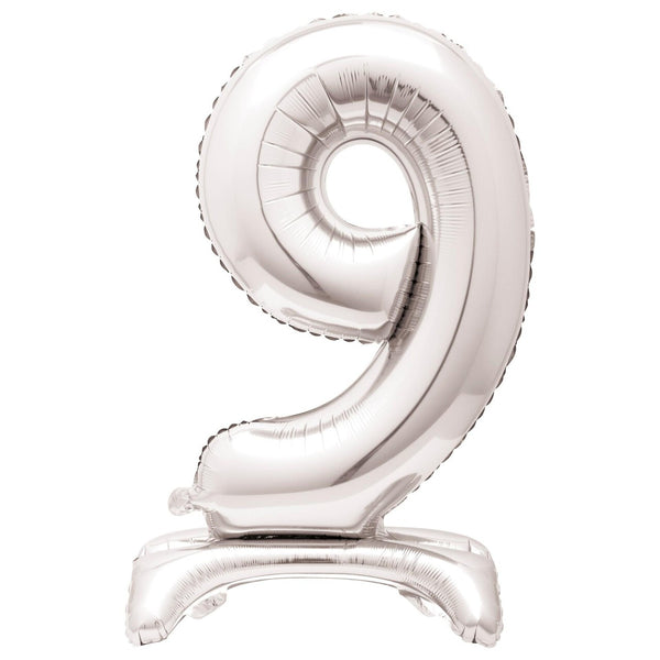 Giant Silver Foil Number 9 Standing Balloon