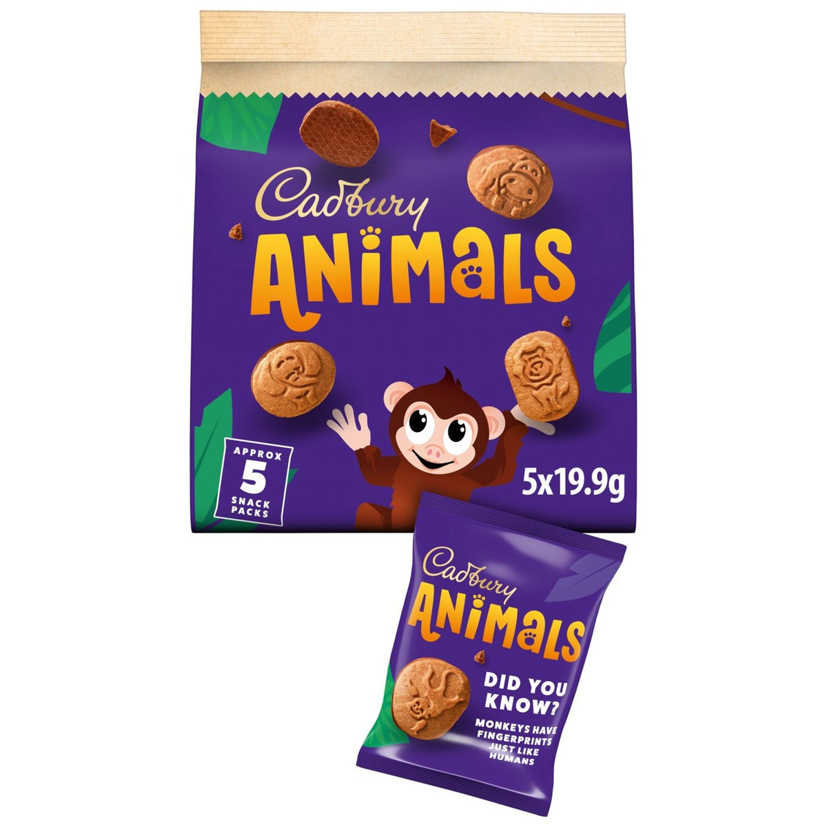 Cadbury Animals Chocolate Biscuits 5 Snack Packs 99.5g