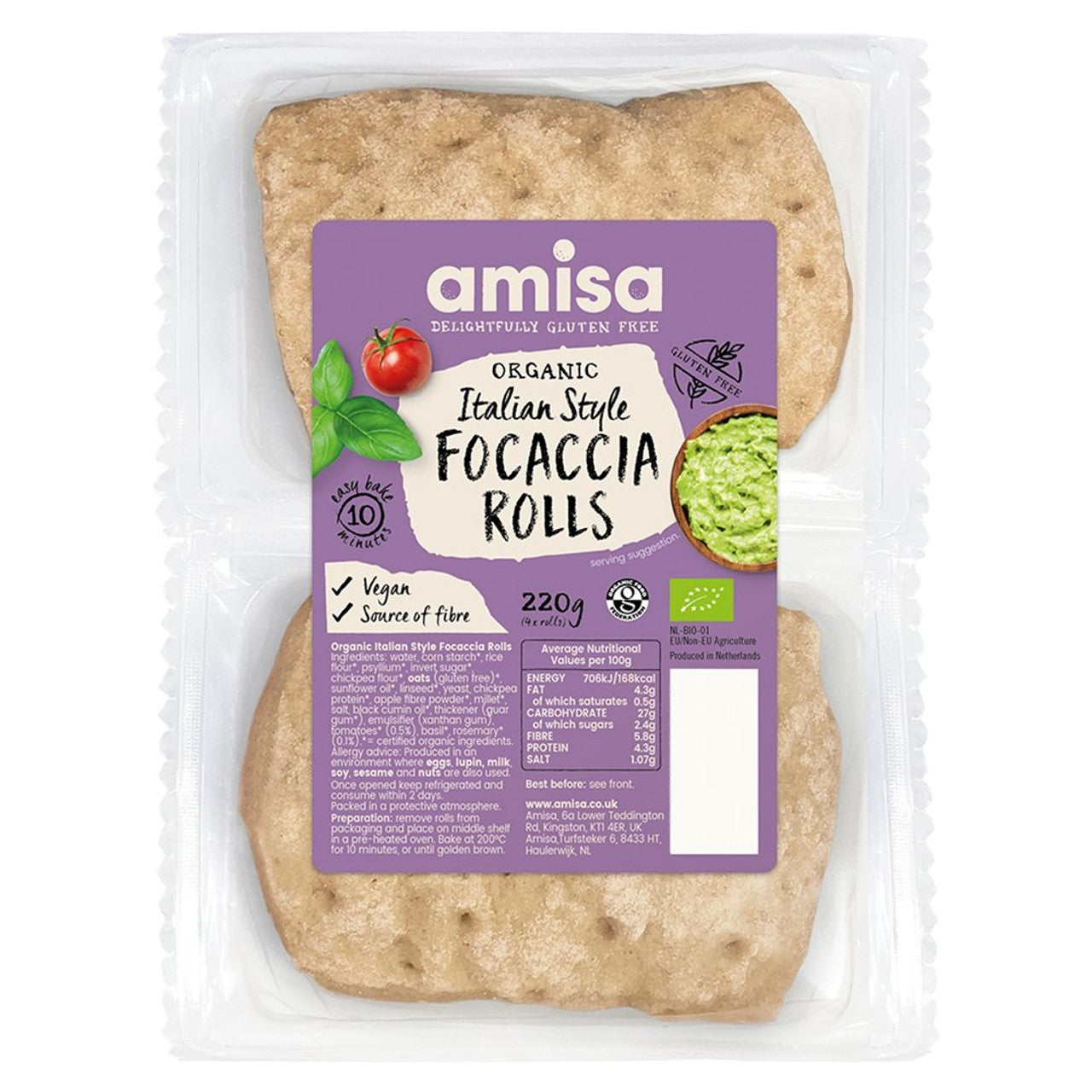 Amisa Organic Gluten Free Focaccia Rolls   220g