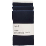 M&S School Tights, 3 Pack, 7-8 Years, Navy