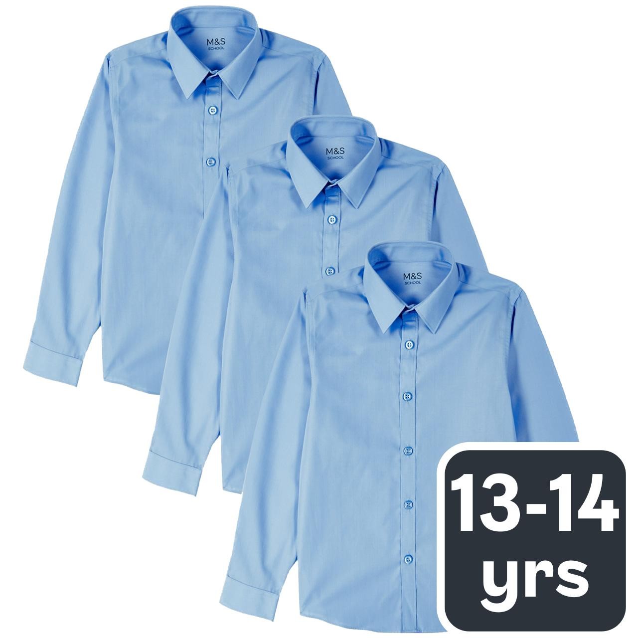 M&S Boys, Slim Fit Easy Iron School Shirts, 13-14 Years, Blue