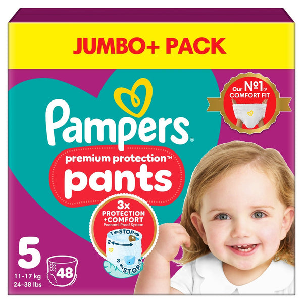 Pampers Premium Protection Nappy Pants Size 5 (12-17kg) Jumbo+ Pack   48 per pack