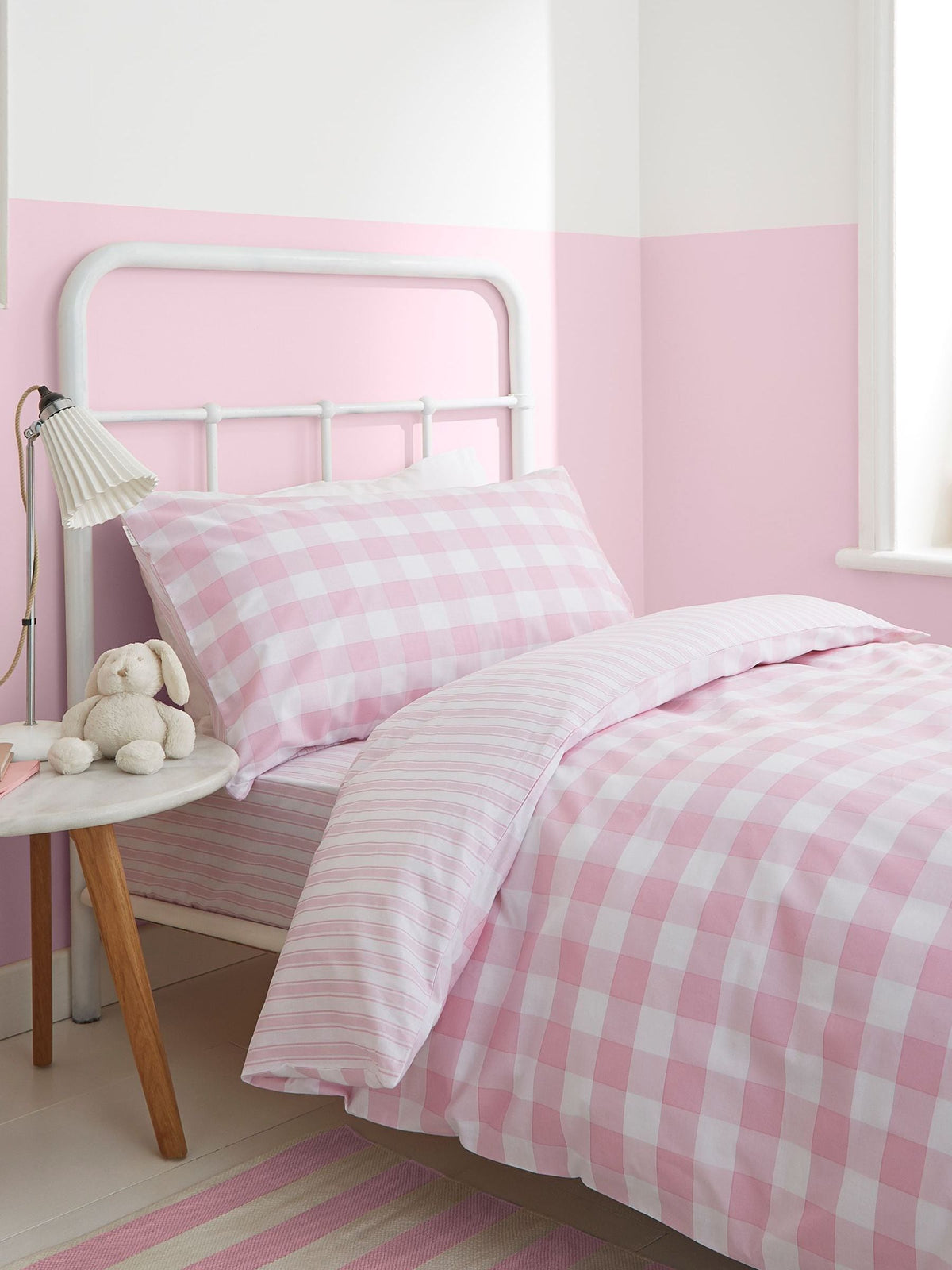Bianca Pink Gingham duvet cover and pillowcase set - British product