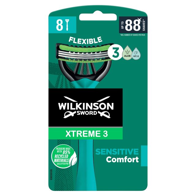 Wilkinson Sword Xtreme 3 Sensitive Men's Disposable Razors   8 per pack