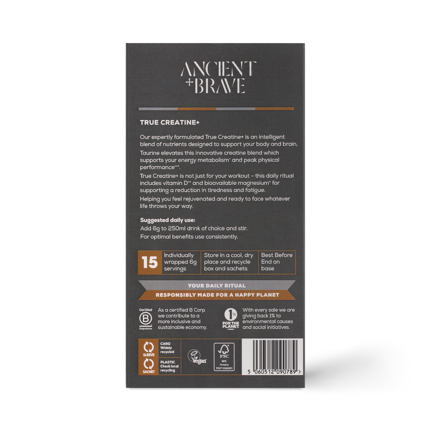Ancient+Brave True Creatine supplement sachets 15-pack (British brand)