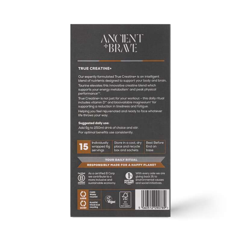 Ancient+Brave True Creatine supplement sachets 15-pack (British brand)