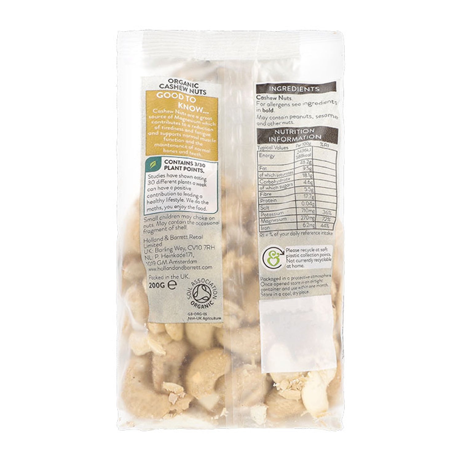 Holland Barrett organic cashew nuts 200g, UK version