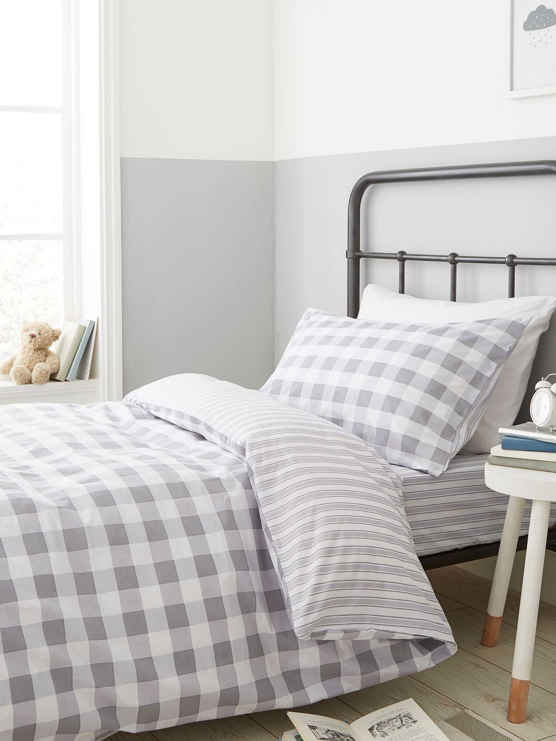 Bianca Grey Gingham duvet cover and pillowcase set - British product