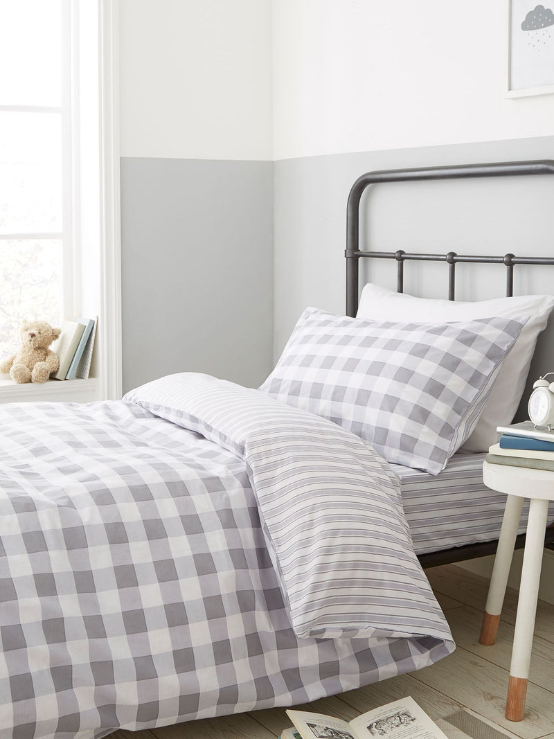 Bianca Grey Gingham duvet cover and pillowcase set - British product