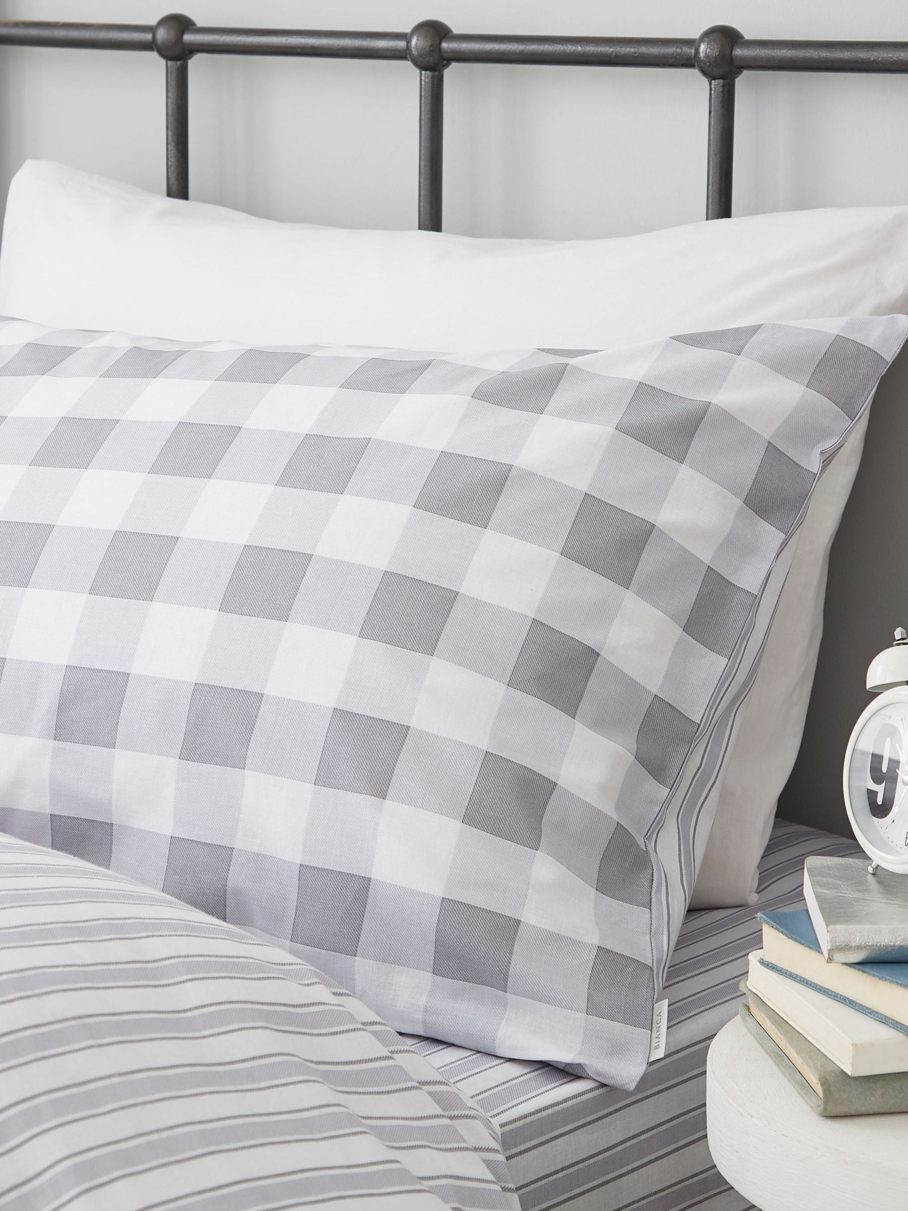 Bianca Grey Gingham 100% Cotton Duvet Cover and Pillowcase Set