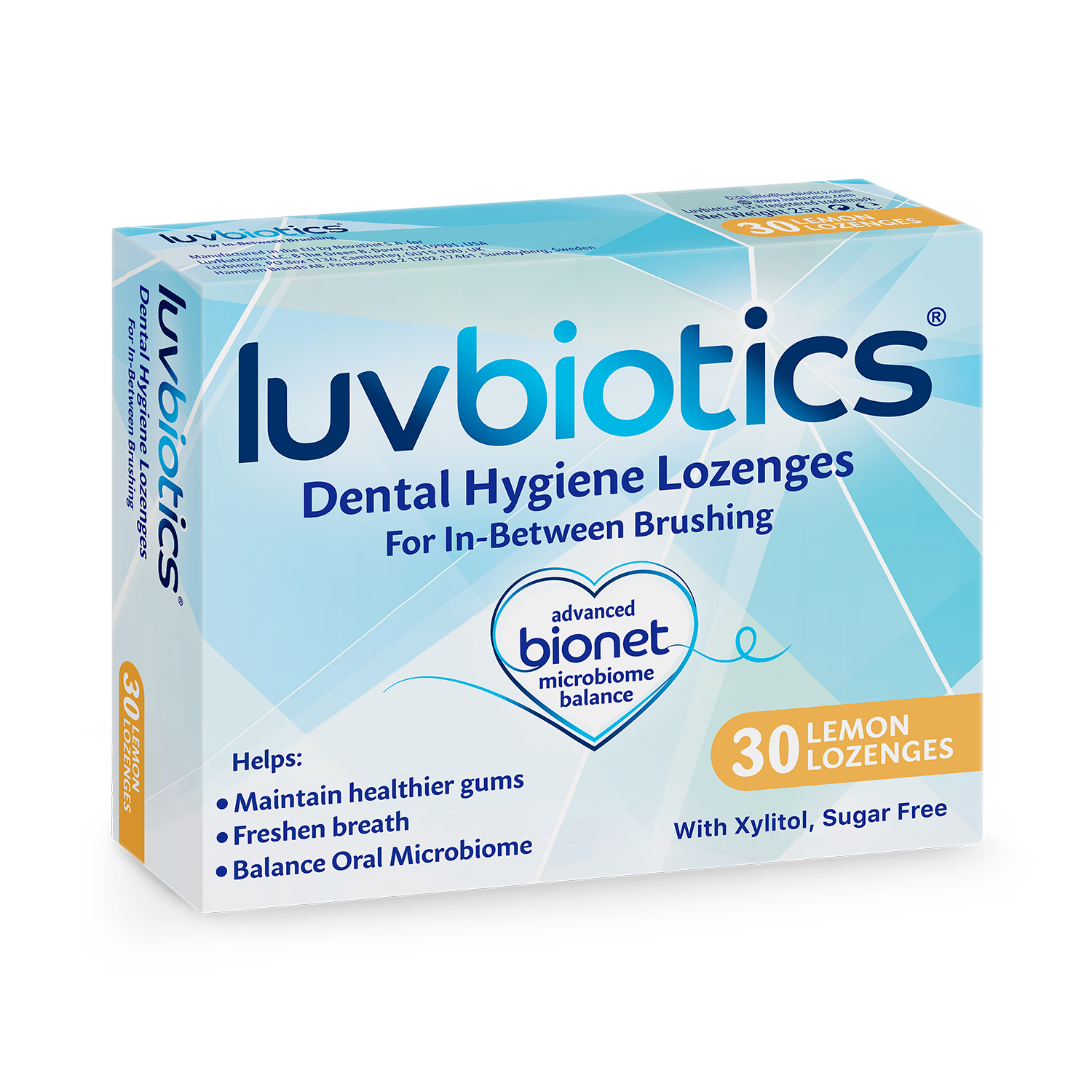 Luvbiotics probiotic dental lemon lozenges, UK version