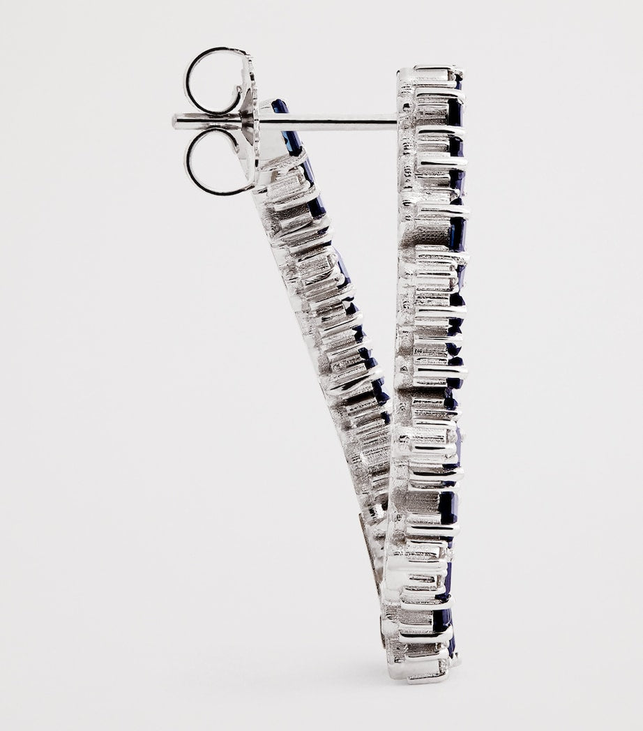 Suzanne Kalan white gold diamond blue sapphire spiral earrings, UK version
