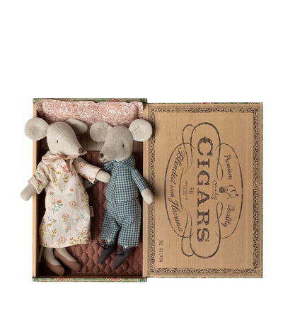 Harrods Maileg Grandma and Grandpa Mice Cigarbox Doll Set 17cm- Buy online at McGrocer