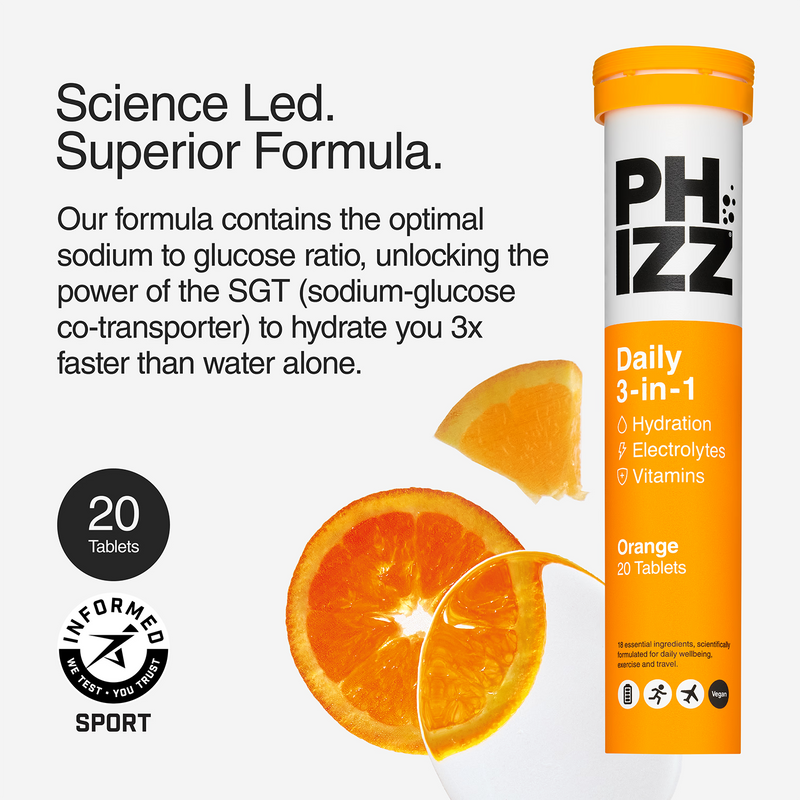 Phizz orange effervescent hydration tablets 20 count, UK version