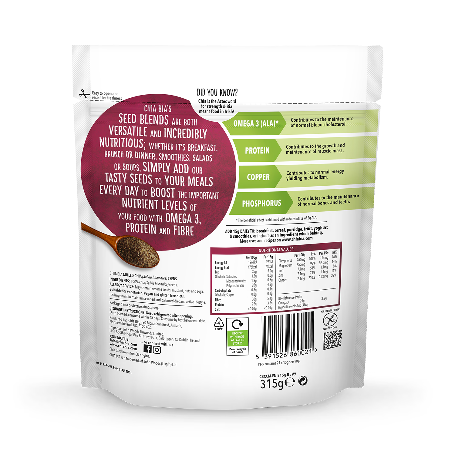 Chia Bia milled chia seed 315g - British product