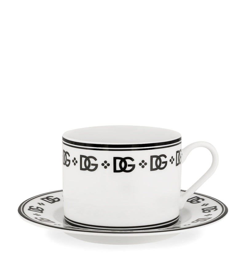 Dolce&Gabbana porcelain teacups and saucers with DG monogram, set of two - British product