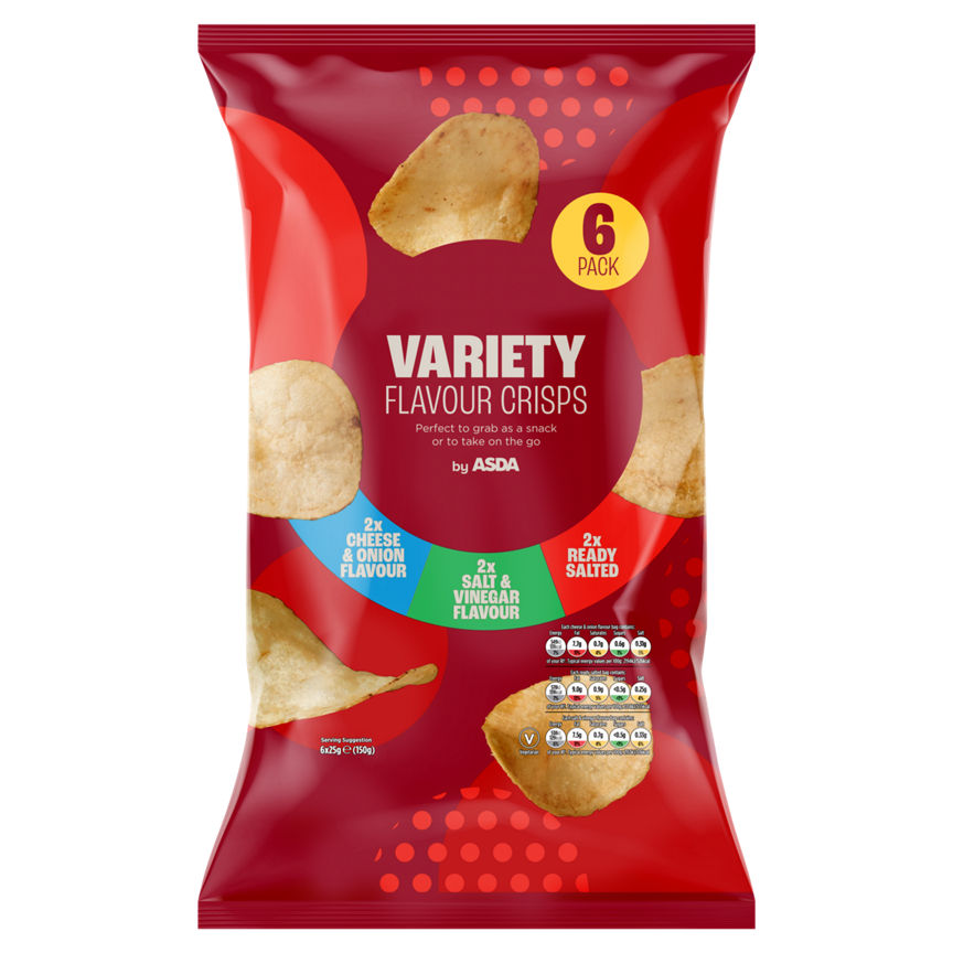 ASDA Variety Flavour Crisps 6 x 25g (150g) GOODS ASDA   