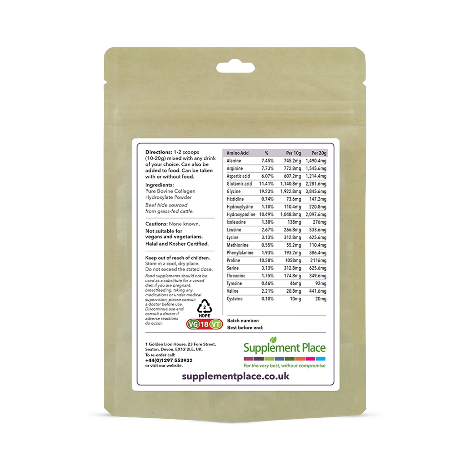 Supplement Place collagen peptides powder type 1 and 3 250g, imported from the UK