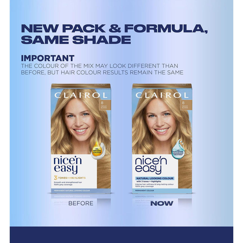 Clairol Nice'N Easy Medium Blonde 8 permanent hair dye, imported from the UK