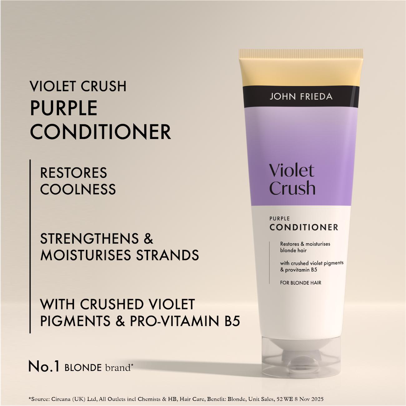 John Frieda Violet Crush Purple Conditioner 250ml, imported from the UK