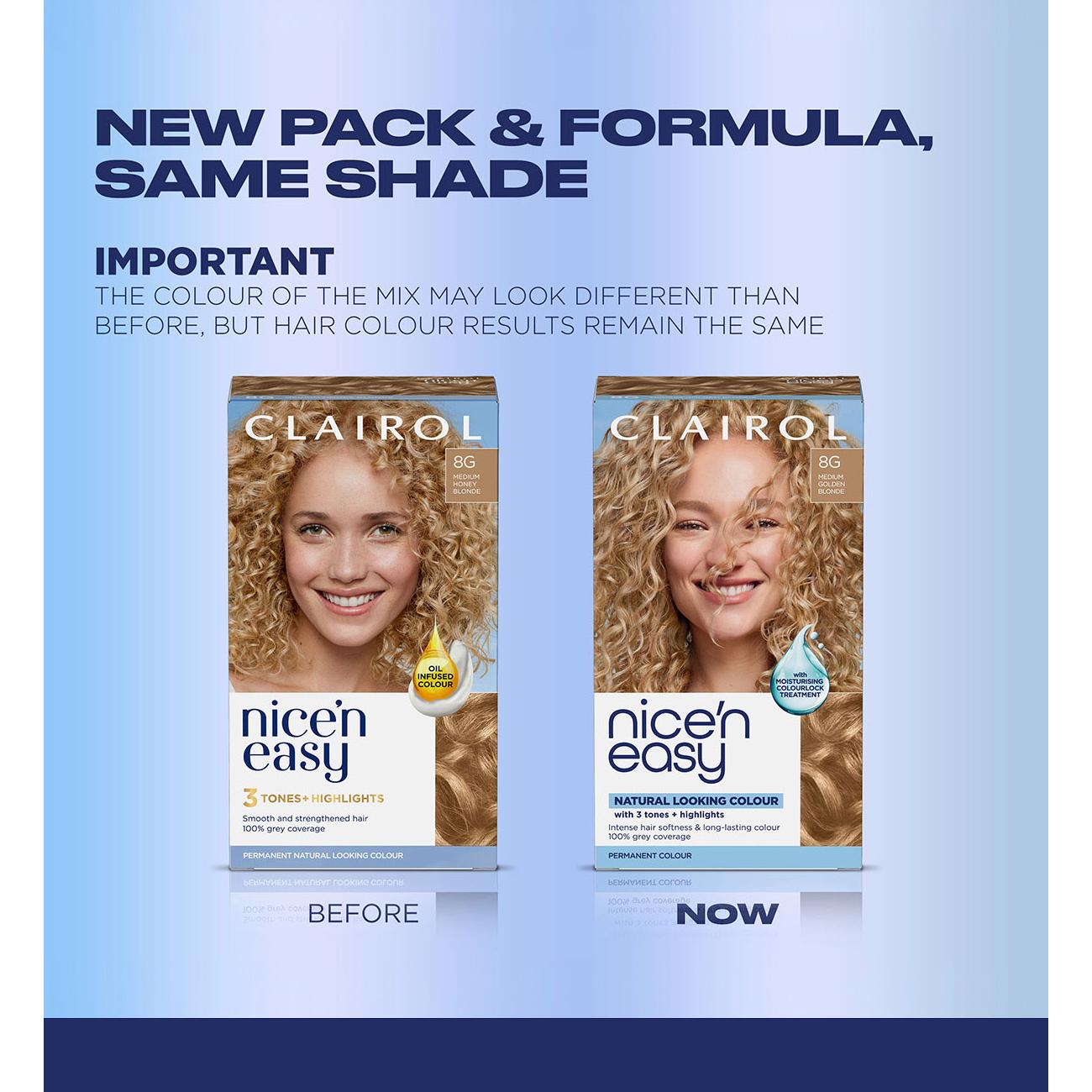 Clairol Nice'N Easy 8G Medium Golden Blonde permanent crème hair dye, imported from the UK