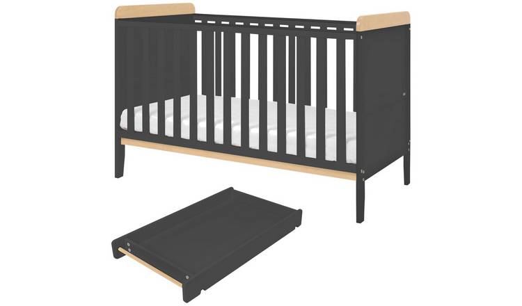 Tutti Bambini Rio Cot Bed, Top Changer & Mattress -Slate Oak