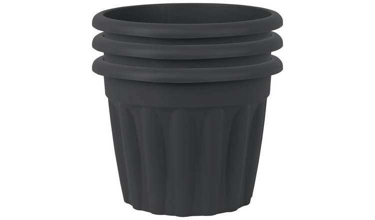 Wham 40cm round plastic planter set of 3 in slate (British brand)