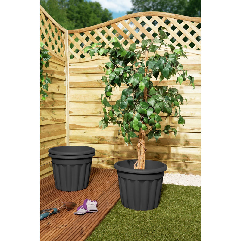 Wham 40cm round plastic planter set of 3 in slate (British brand)