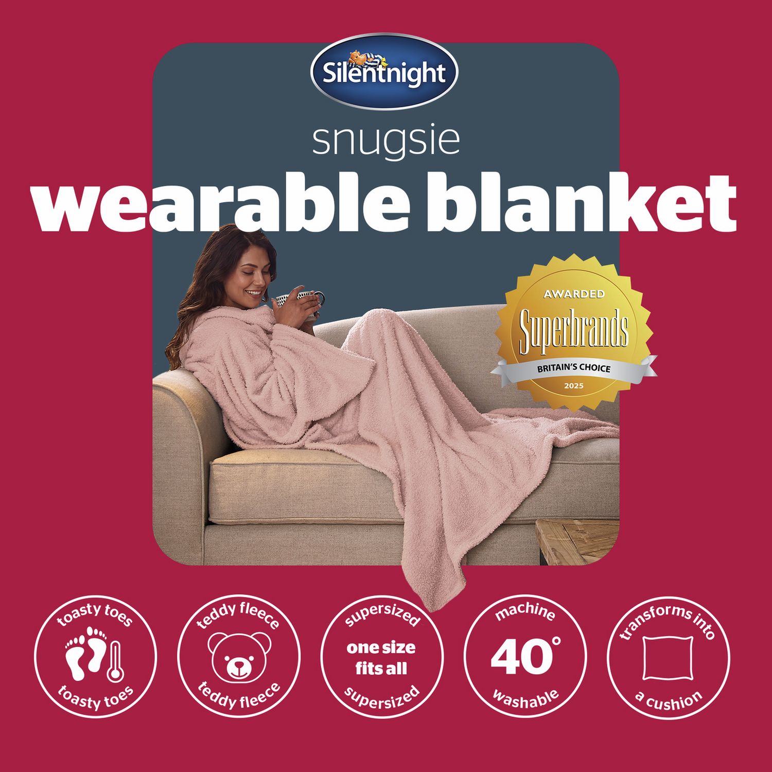 Silentnight wearable blanket Blush Pink L (British brand)