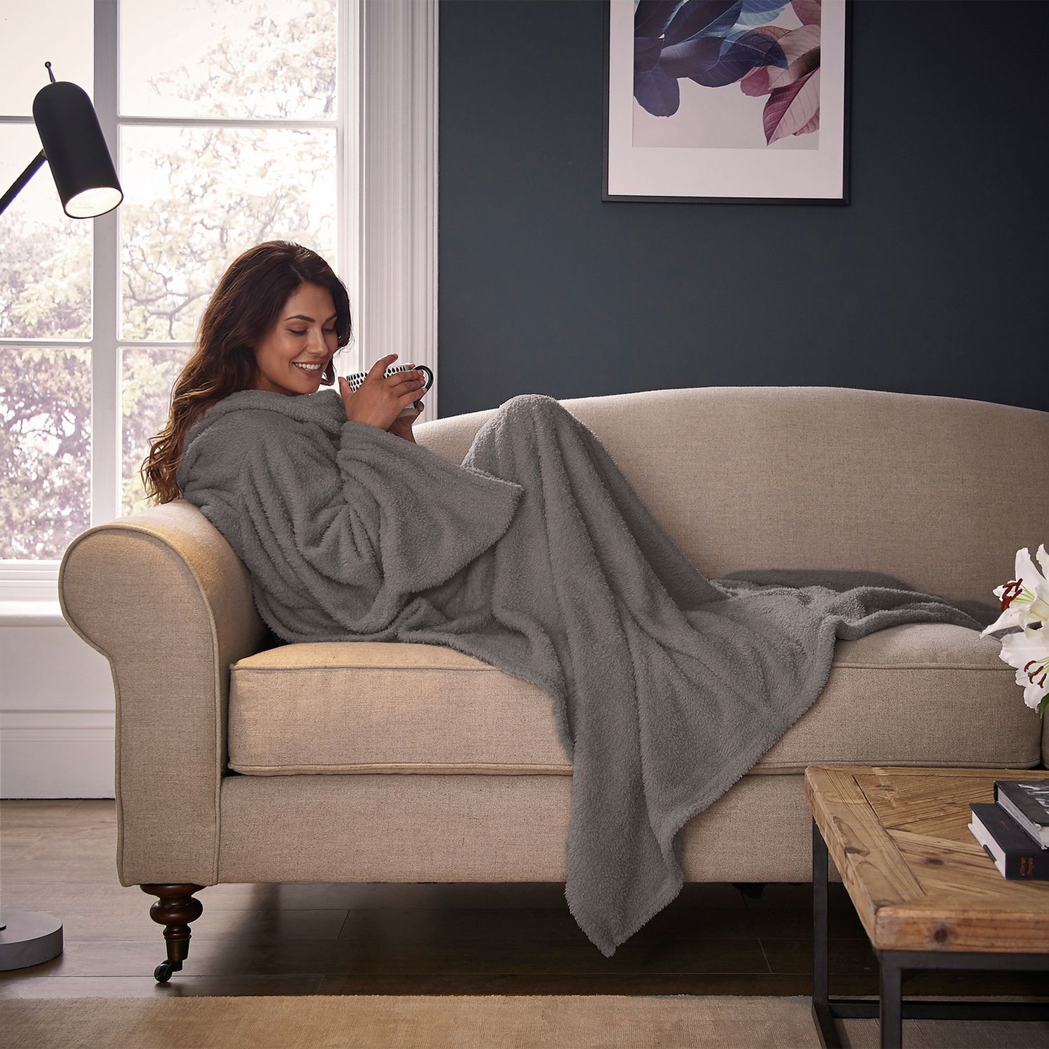 Silentnight Snugsie wearable blanket with sleeves Grey Large (British brand)