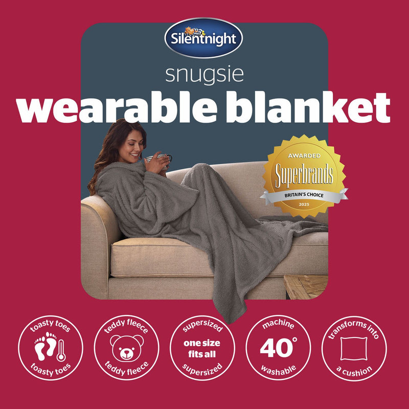 Silentnight Snugsie wearable blanket with sleeves Grey Large (British brand)