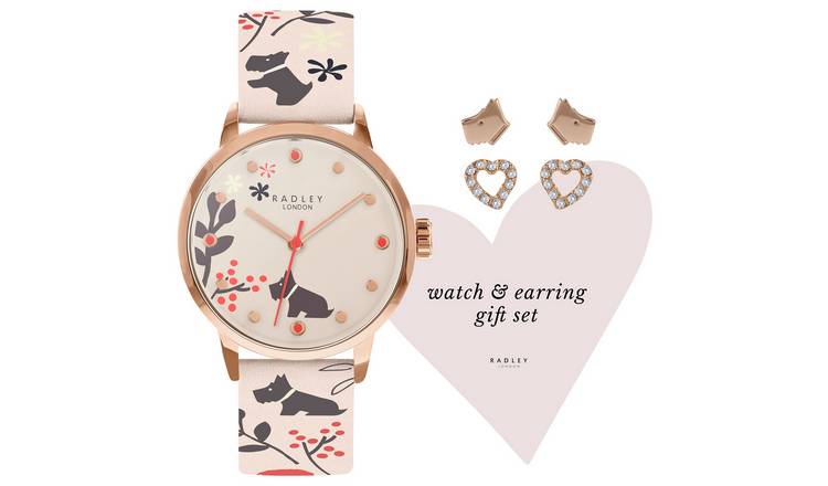 Radley Ladies Grey Leather Strap Watch and Earrings Gift Set GOODS Argos