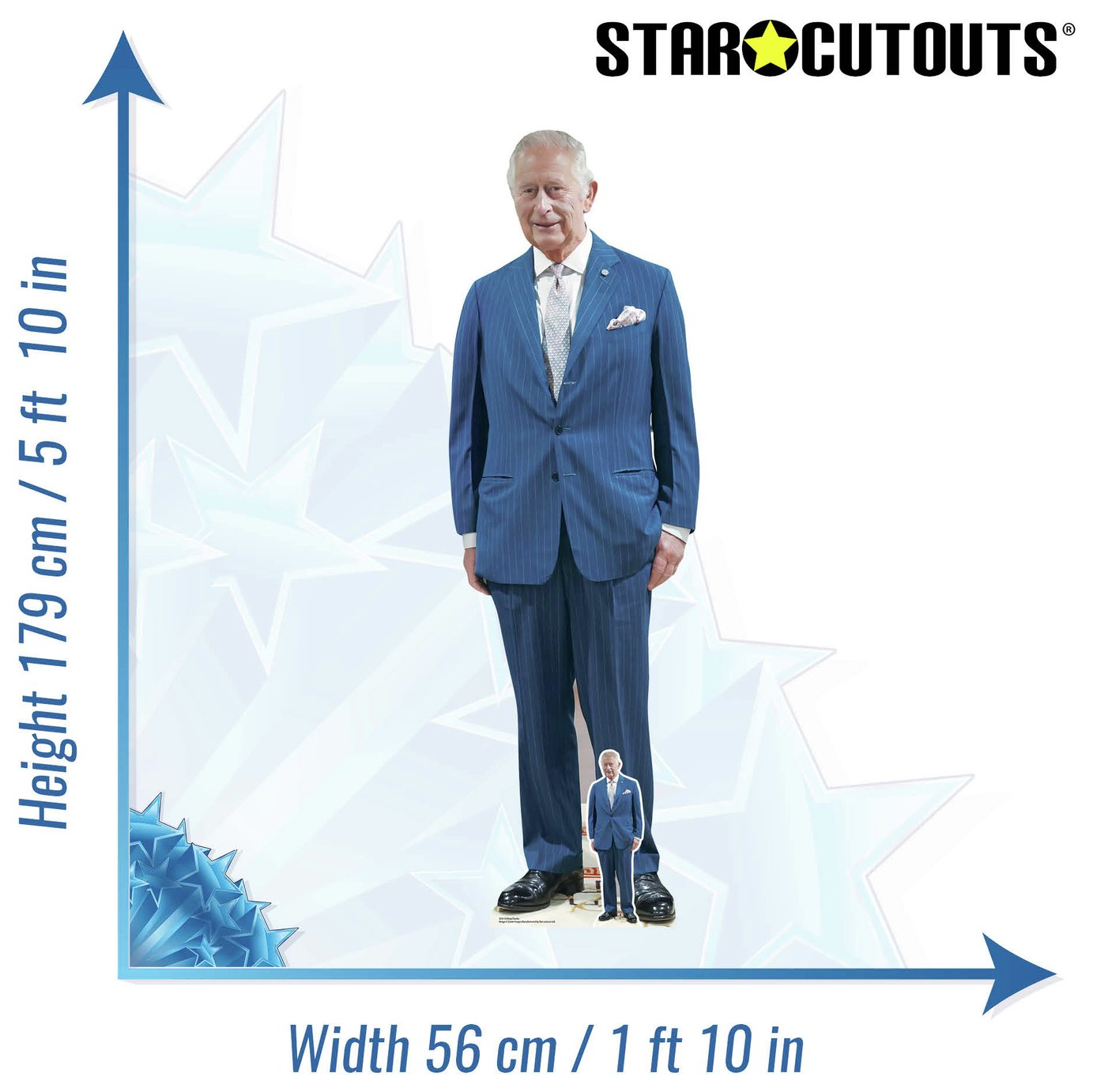 Star Cutouts King Charles blue suit life-size cardboard cutout (British brand)
