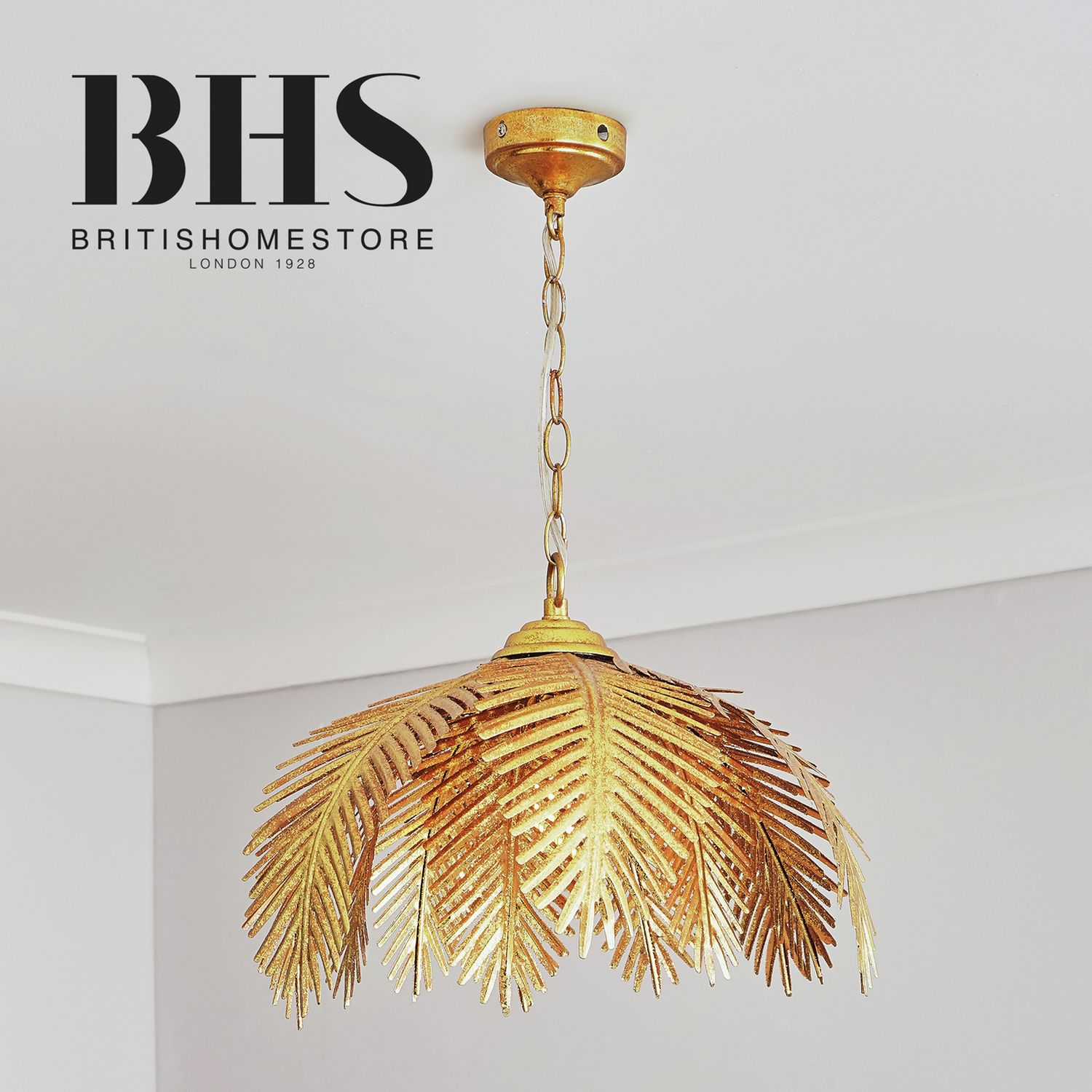 BHS Brooklyn Leafy Metal Pendant Ceiling Light in gold - British product