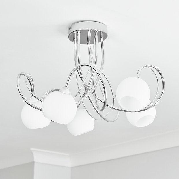 BHS Acacia flush ceiling light in silver, diameter 43cm - British product