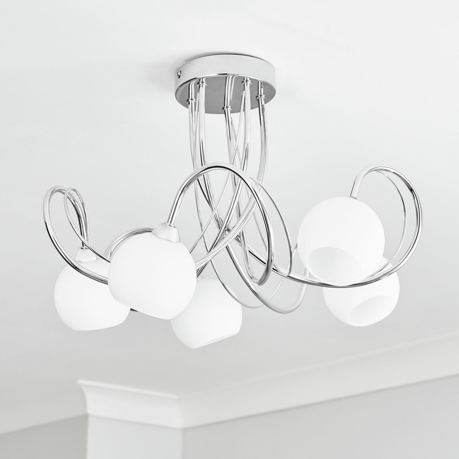 BHS Acacia flush ceiling light in silver, diameter 43cm - British product