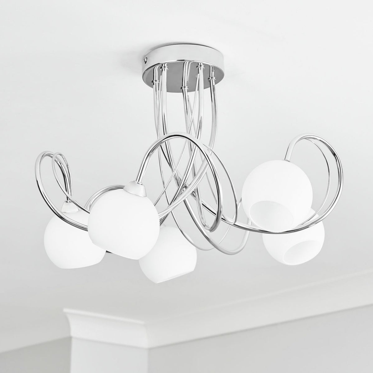 BHS Acacia flush ceiling light in silver, diameter 43cm - British product