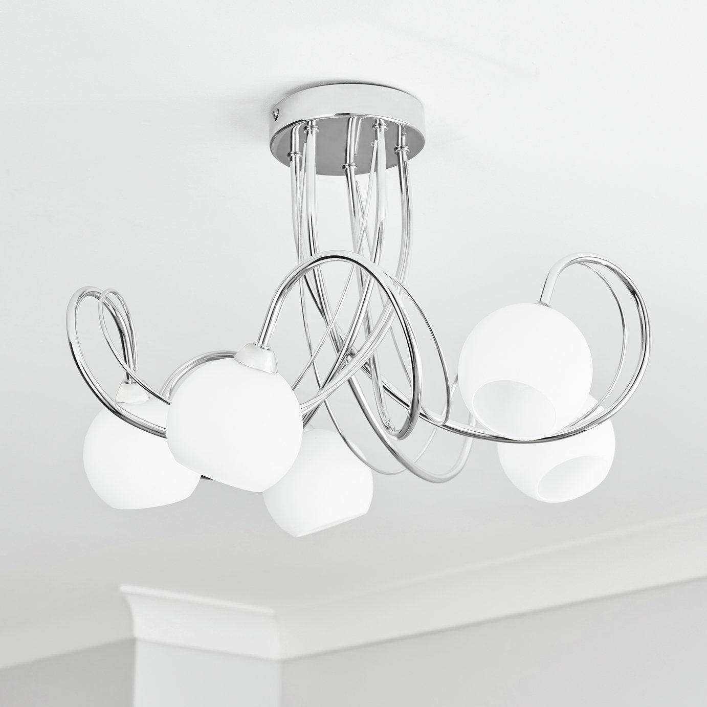 BHS Acacia flush ceiling light in silver, diameter 43cm - British product