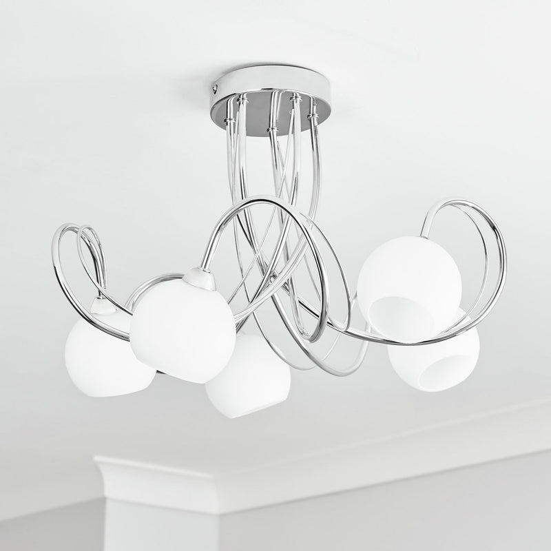 BHS Acacia flush ceiling light in silver, diameter 43cm - British product