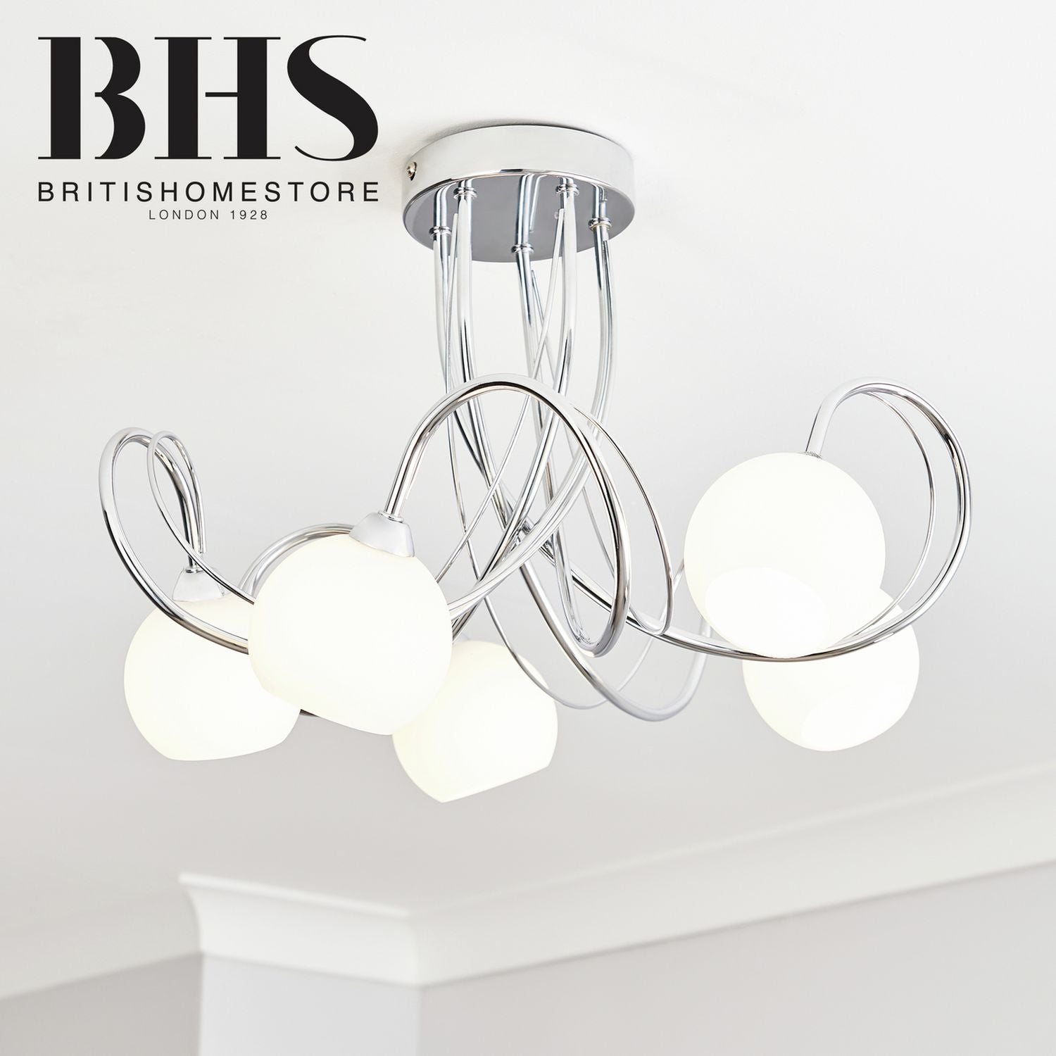 BHS Acacia flush ceiling light in silver, diameter 43cm - British product