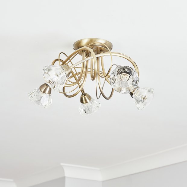 BHS Sagitarius brass glass ceiling light, 42cm diameter - British product