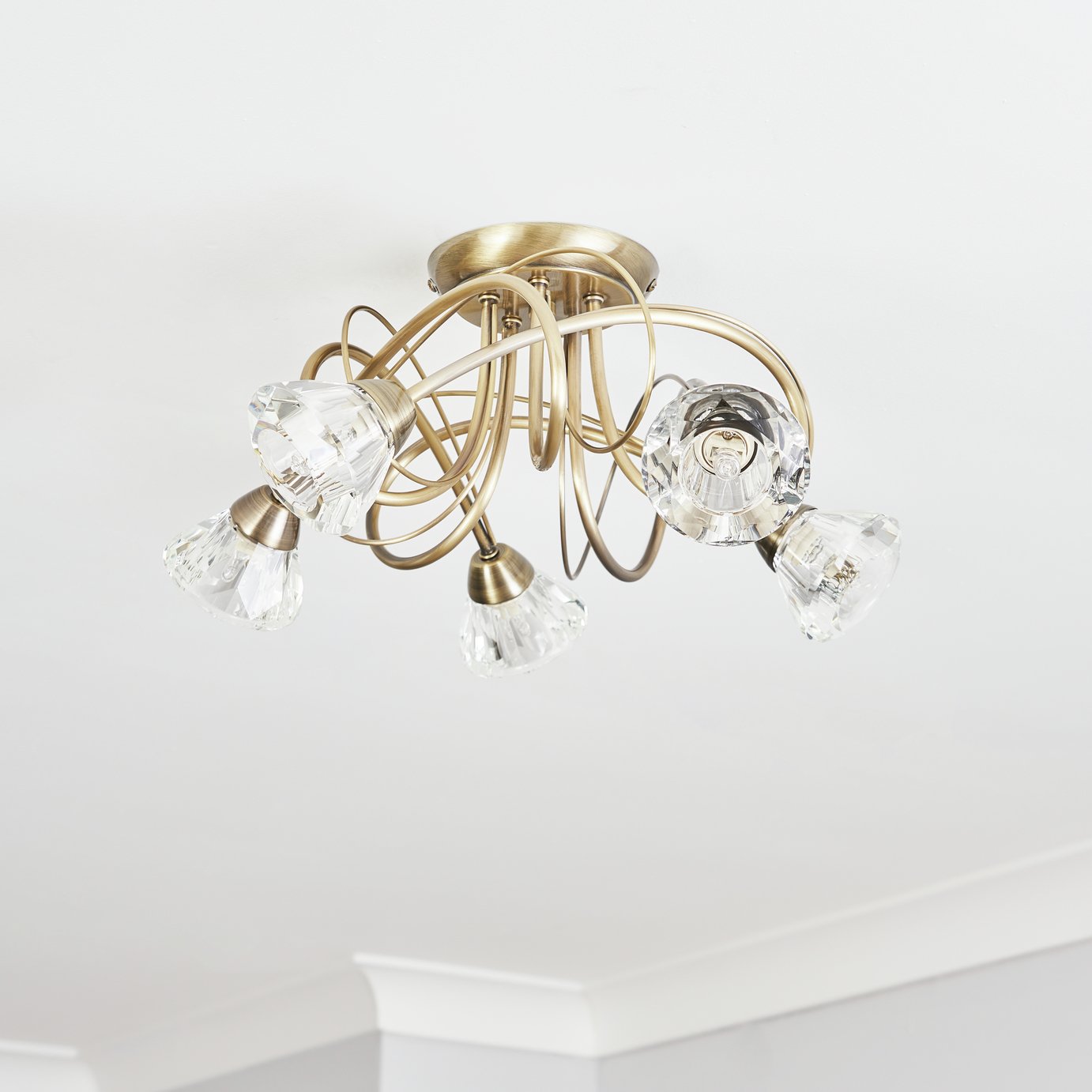 BHS Sagitarius brass glass ceiling light, 42cm diameter - British product