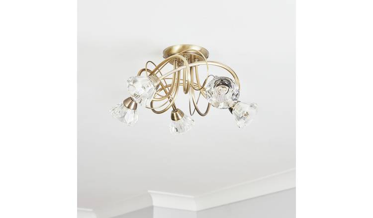 BHS Sagitarius brass glass ceiling light, 42cm diameter - British product