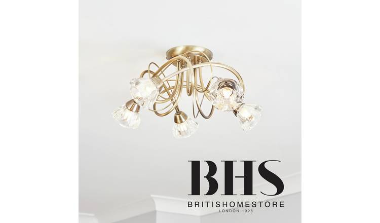 BHS Sagitarius brass glass ceiling light, 42cm diameter - British product